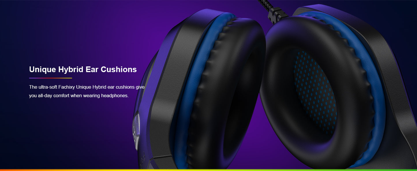 Fachixy FC200 Gaming Headset with Mic for PS4/PS5/PC/Mac/Xbox One, Noise Canceling Headset with Stereo Microphone Sound, Computer Headset with 3.5mm Jack & RGB Light