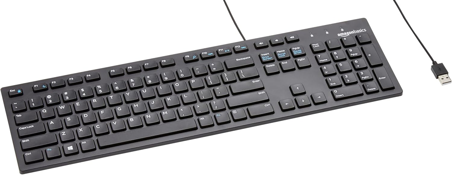Amazon Basics Wired Keyboard Full-Sized QWERTY Layout Black