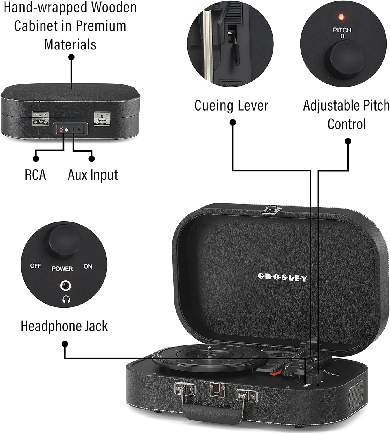 Crosley CR8009B-BK Discovery Portable Turntable with Bluetooth In