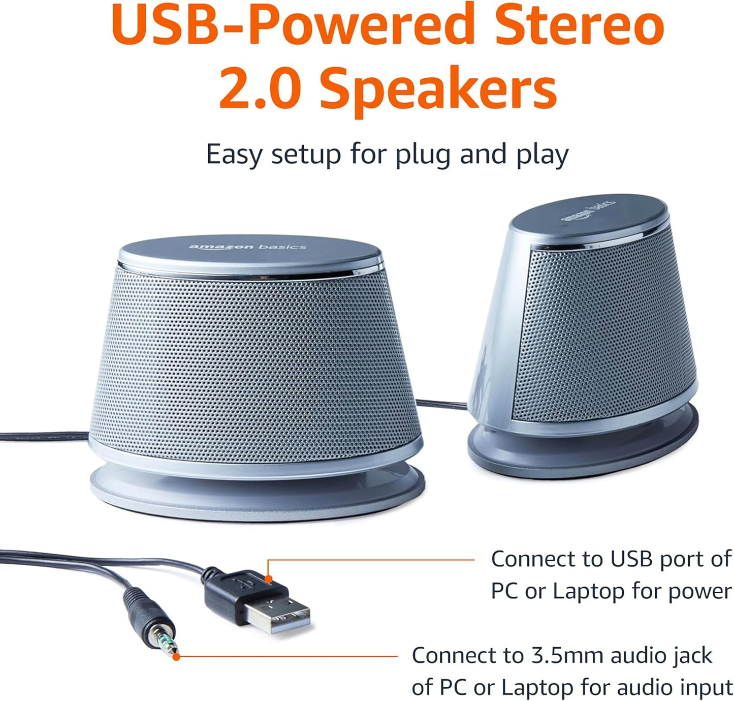 Amazon Basics - 2 speakers with plug-and-play USB port for computer or laptop (OPEN BOX)