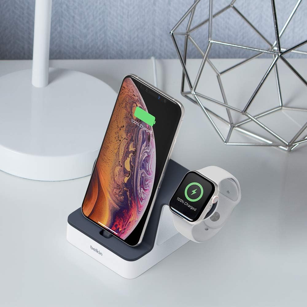 Belkin 2-in-1 iPhone & Apple Watch Charging Dock – Magnetic Apple Watch Stand, Adjustable Lightning Connector