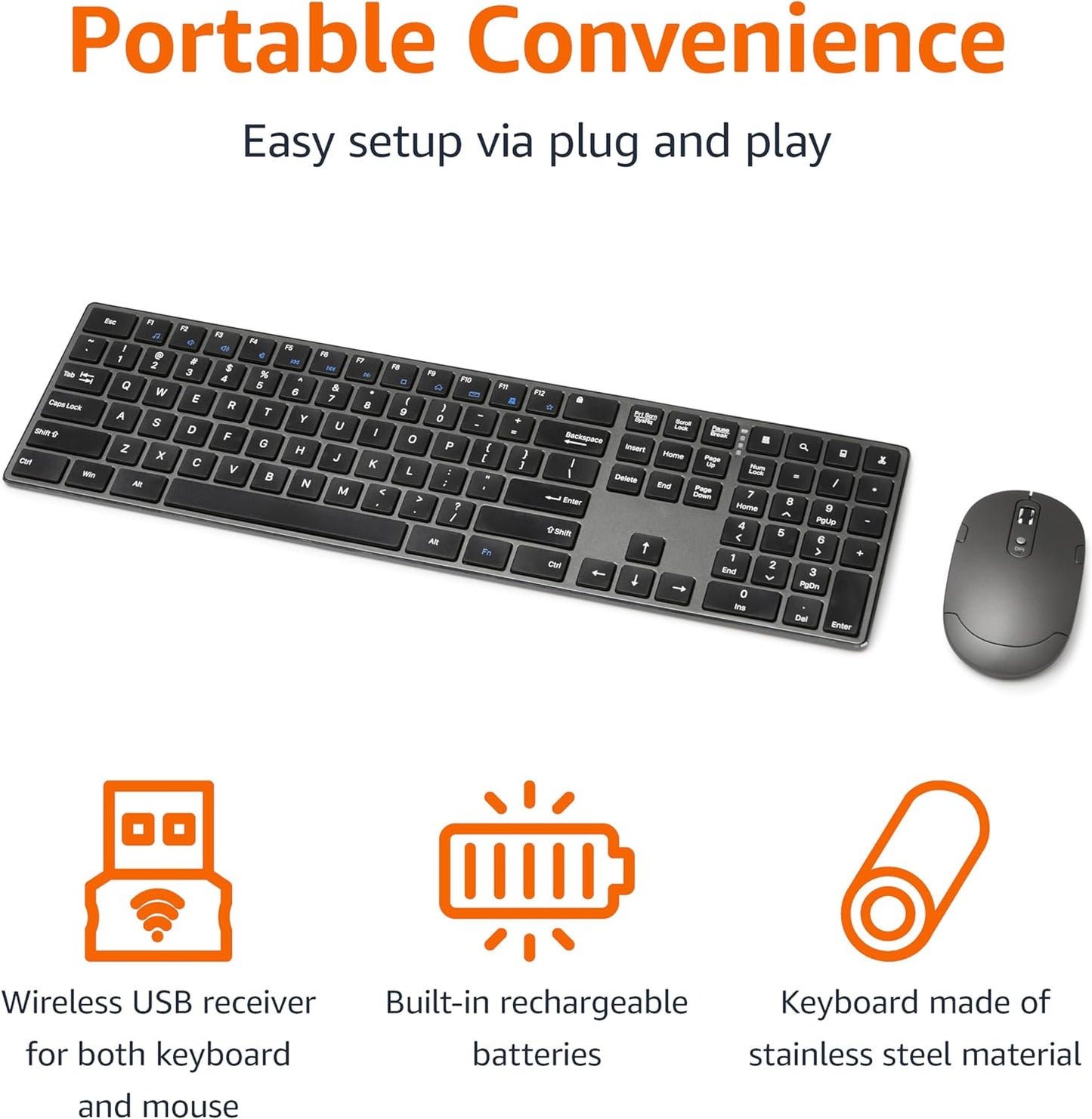 Amazon Basics Ultra Premium Wireless Keyboard and Mouse Combo - Rechargeable