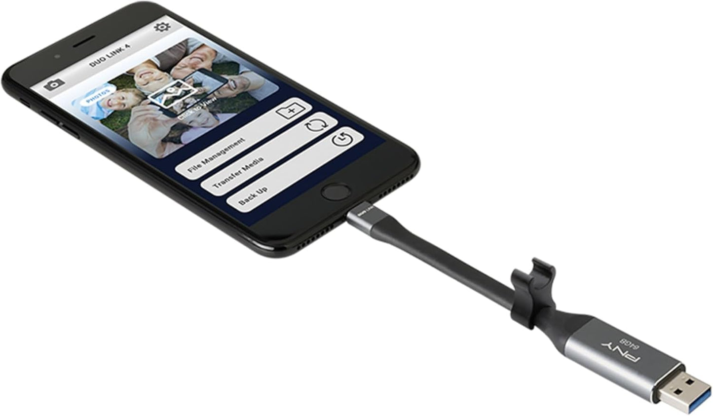 PNY - DUO Link 64GB USB 3.0 OTG Flash Drive for iOS Devices and Computers - Gray (OPEN BOX)