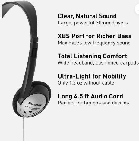 Panasonic RP-HT21 3.5 mm Jack Lightweight Wired On-Ear Headphones Black (NO BOX)