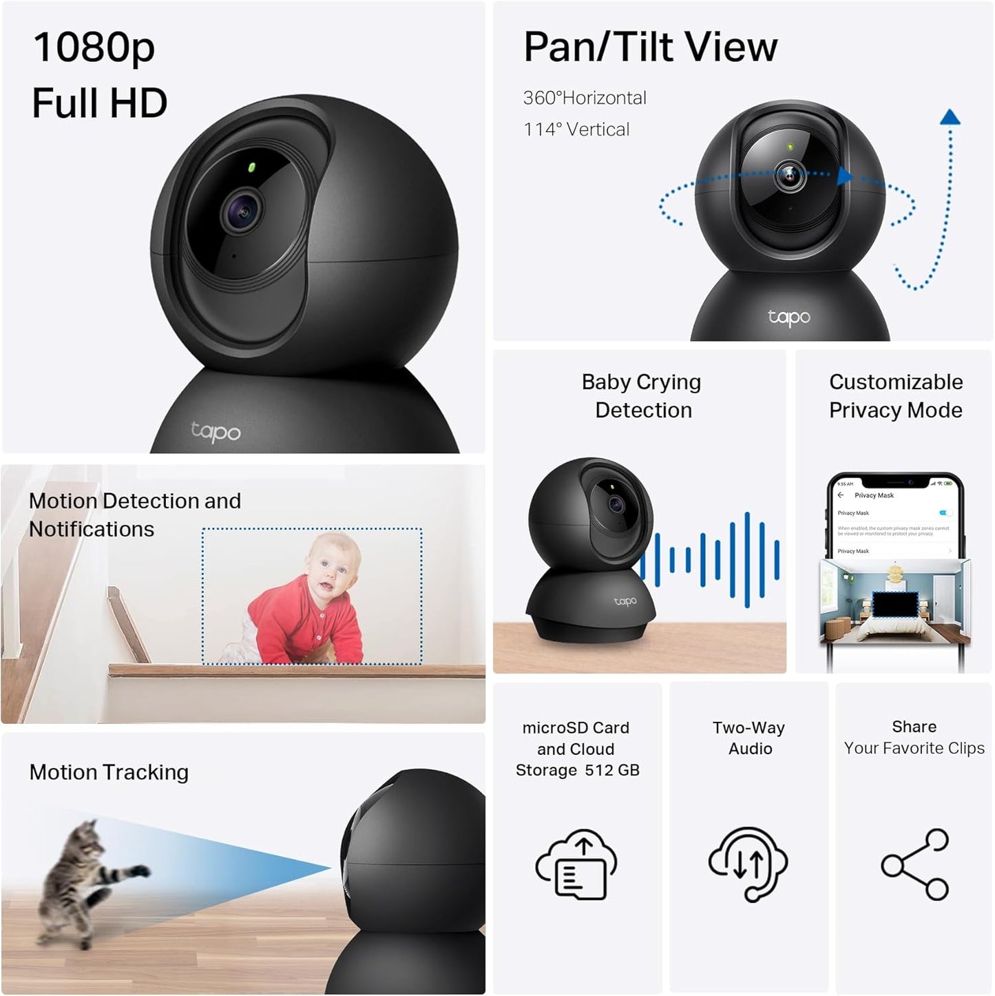 TP-Link Tapo Pan/Tilt Home Secruity Wi-Fi Camera 1080P C201 Black (OPEN BOX)