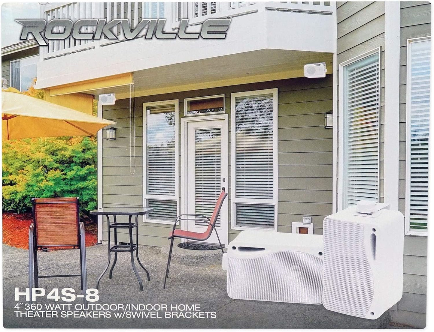 Pair Rockville HP4S-8 4" Outdoor/Indoor Home Theater Speakers w/ Swivel Bracket