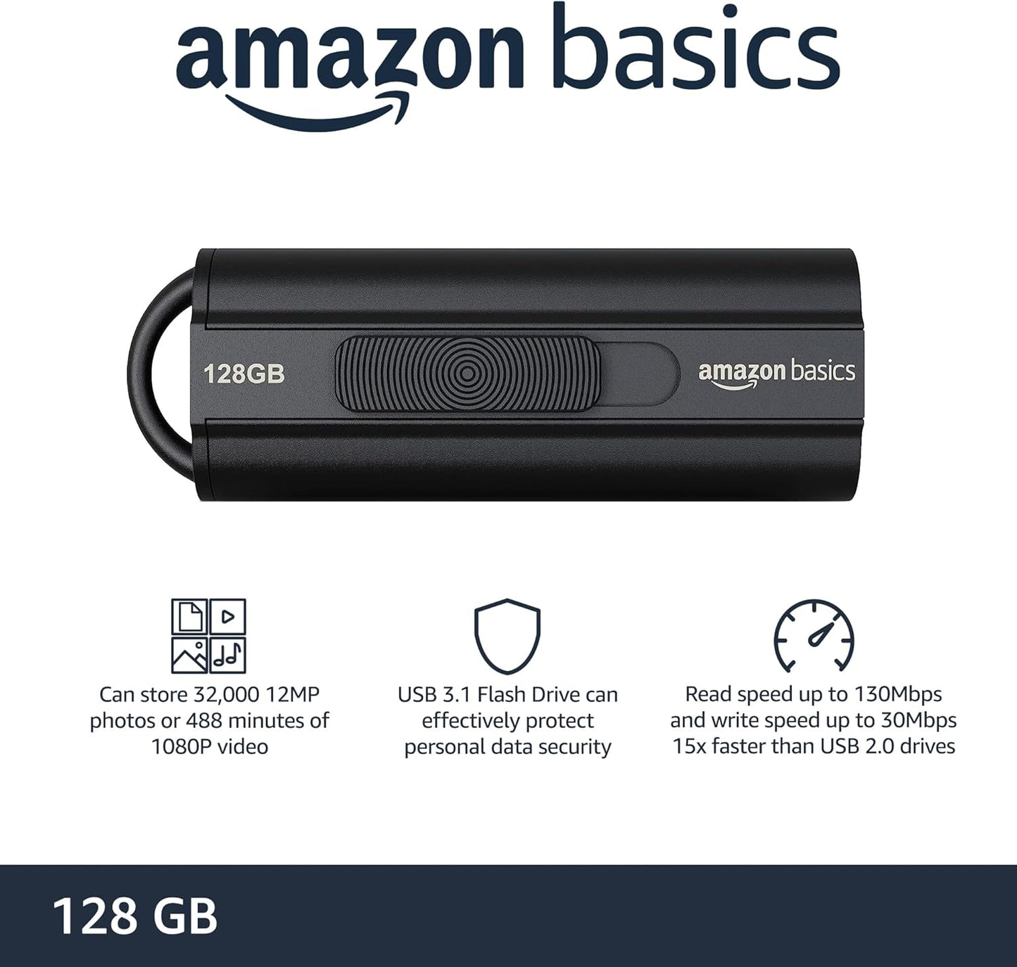 Amazon Basics 128GB Ultra-Fast USB 3.1 Flash Drive - Black (OPEN BOX)