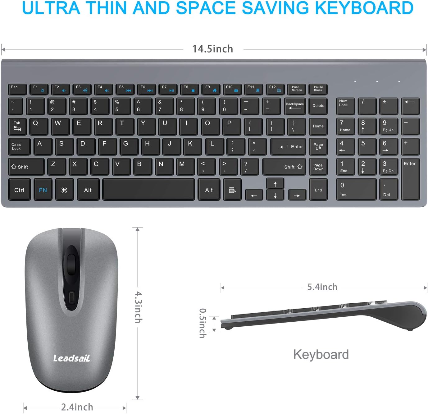 LeadsaiL Wireless Keyboard Mouse Combo Compact KF-10