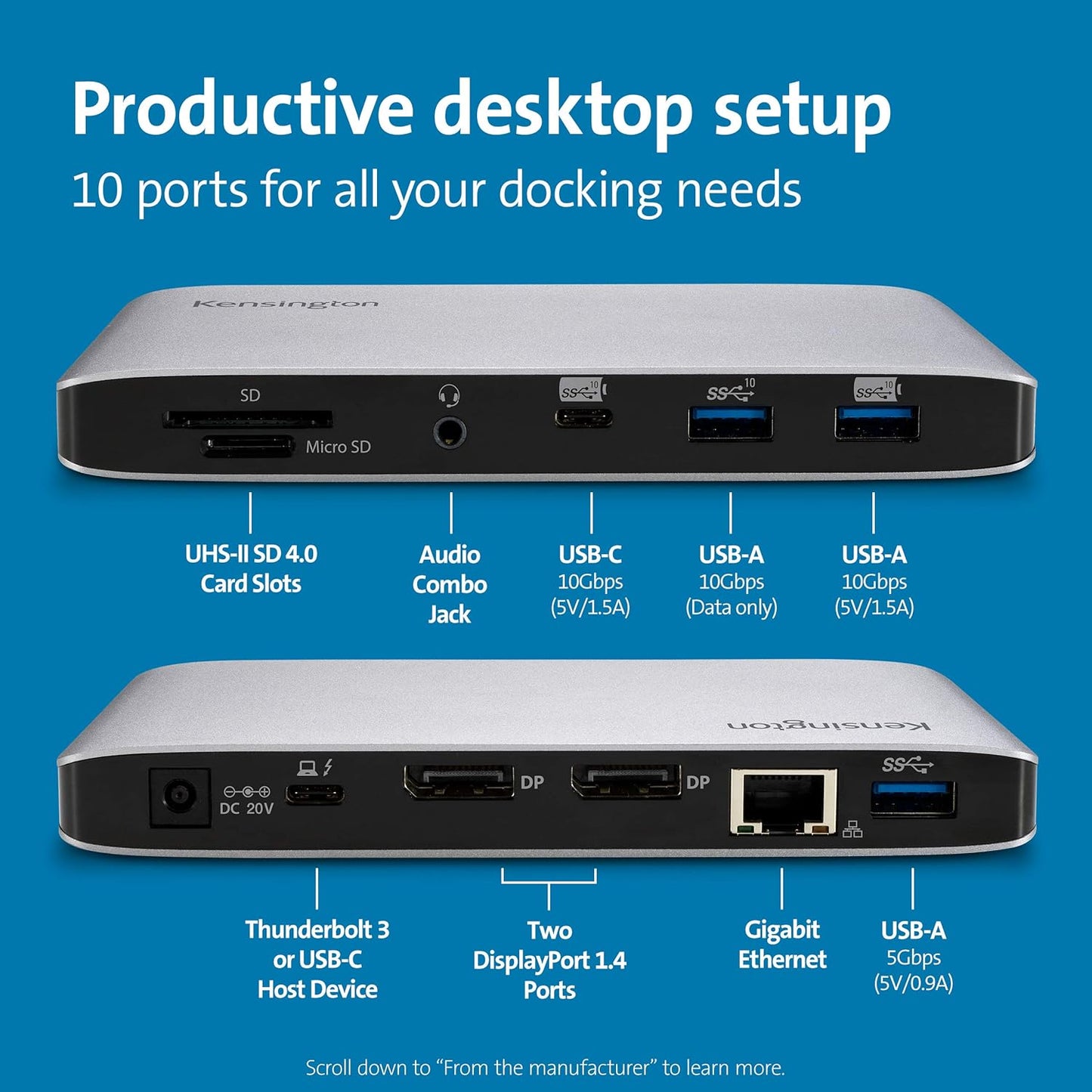 Kensington SD2500T Thunderbolt 3 and USB-C Docking Station Dual 4K 60W PD