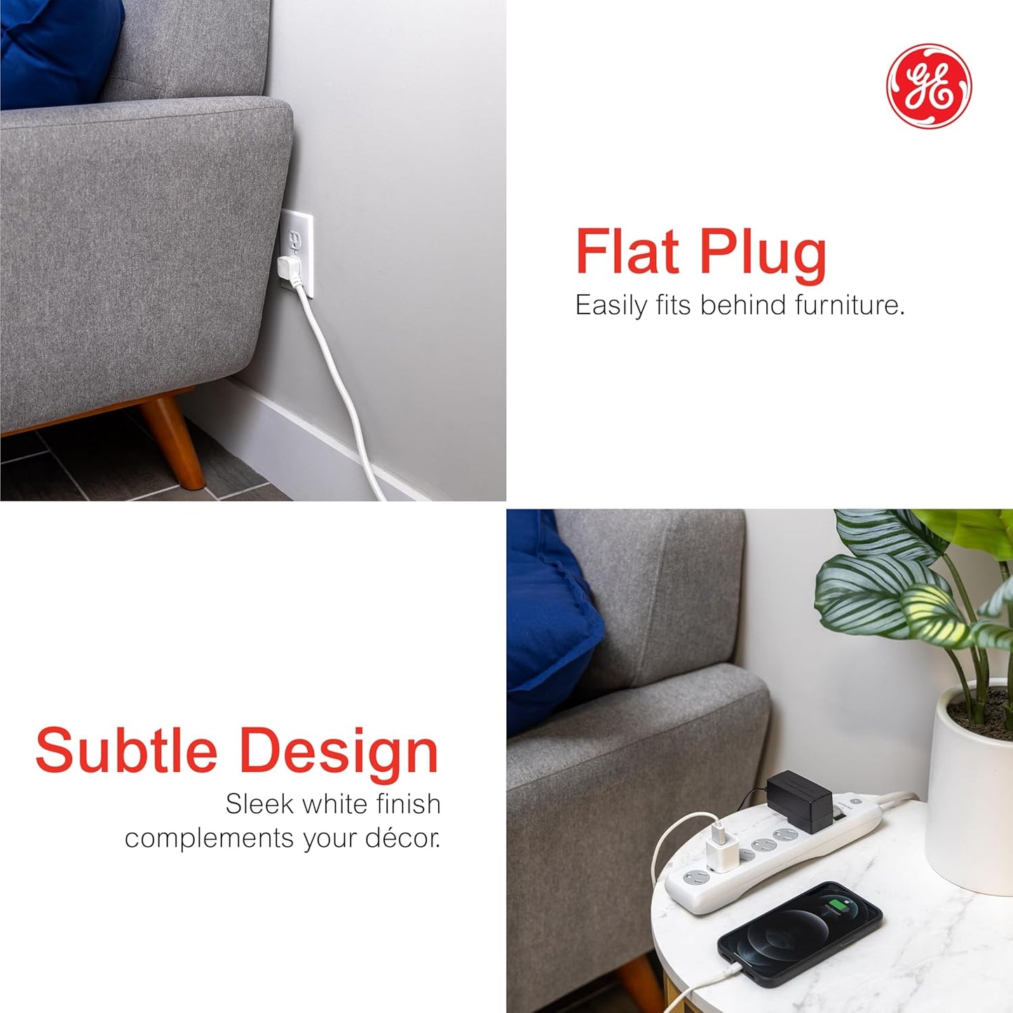 GE 6-Outlet Surge Protector Extension Cord Power Strip White 6Ft (OPEN BOX)