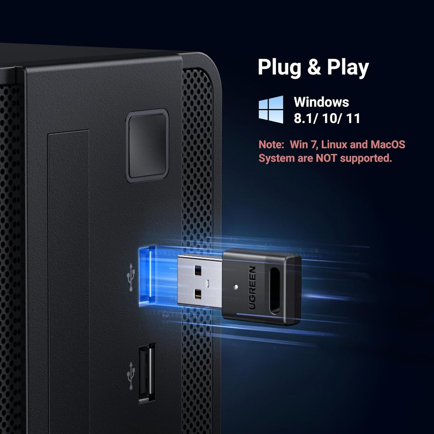 UGREEN USB Bluetooth Adapter, 5.3 Bluetooth Adapter for PC (NO BOX)