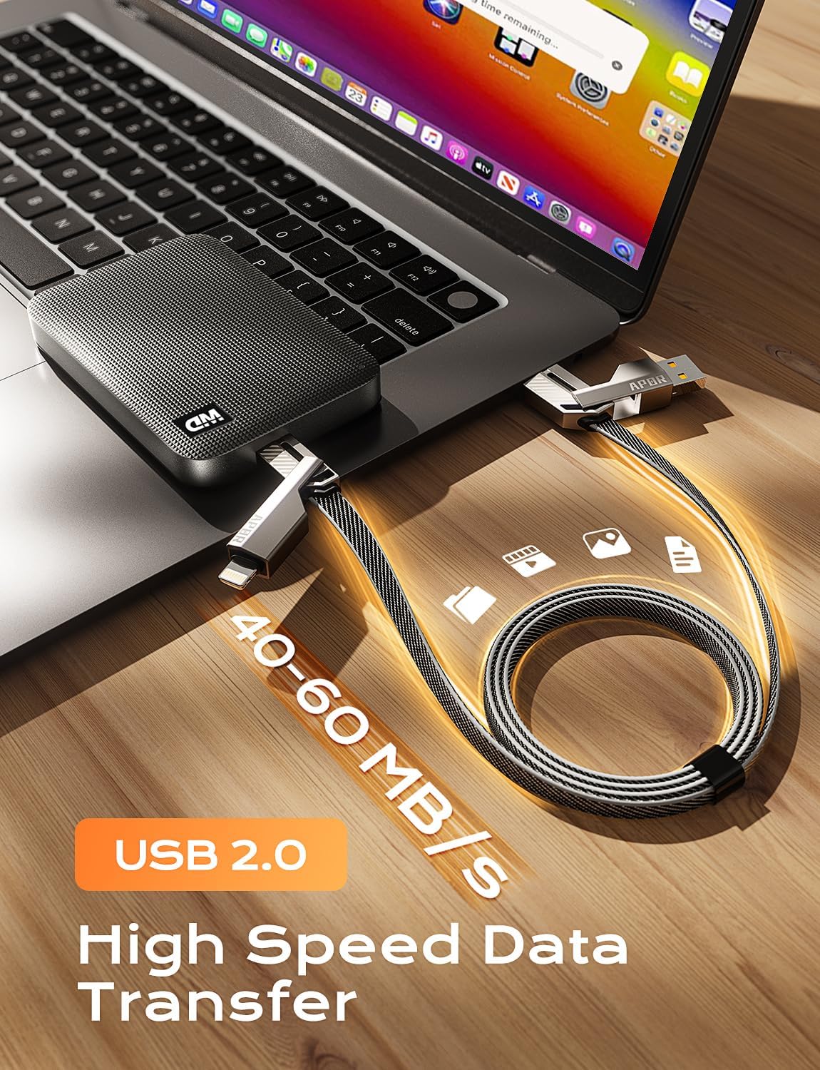4-in-1 USB C Fast Charging Cable 60W Flat Braided Nylon (OPEN BOX)