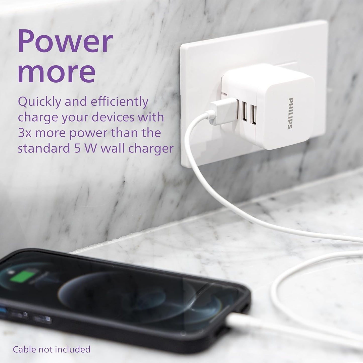 Philips 17W 3-Port USB-A Wall Charger Block