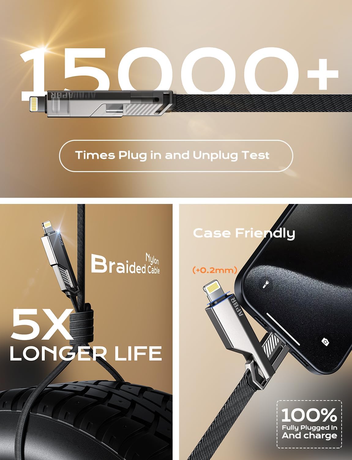 4-in-1 USB C Fast Charging Cable 60W Flat Braided Nylon (OPEN BOX)
