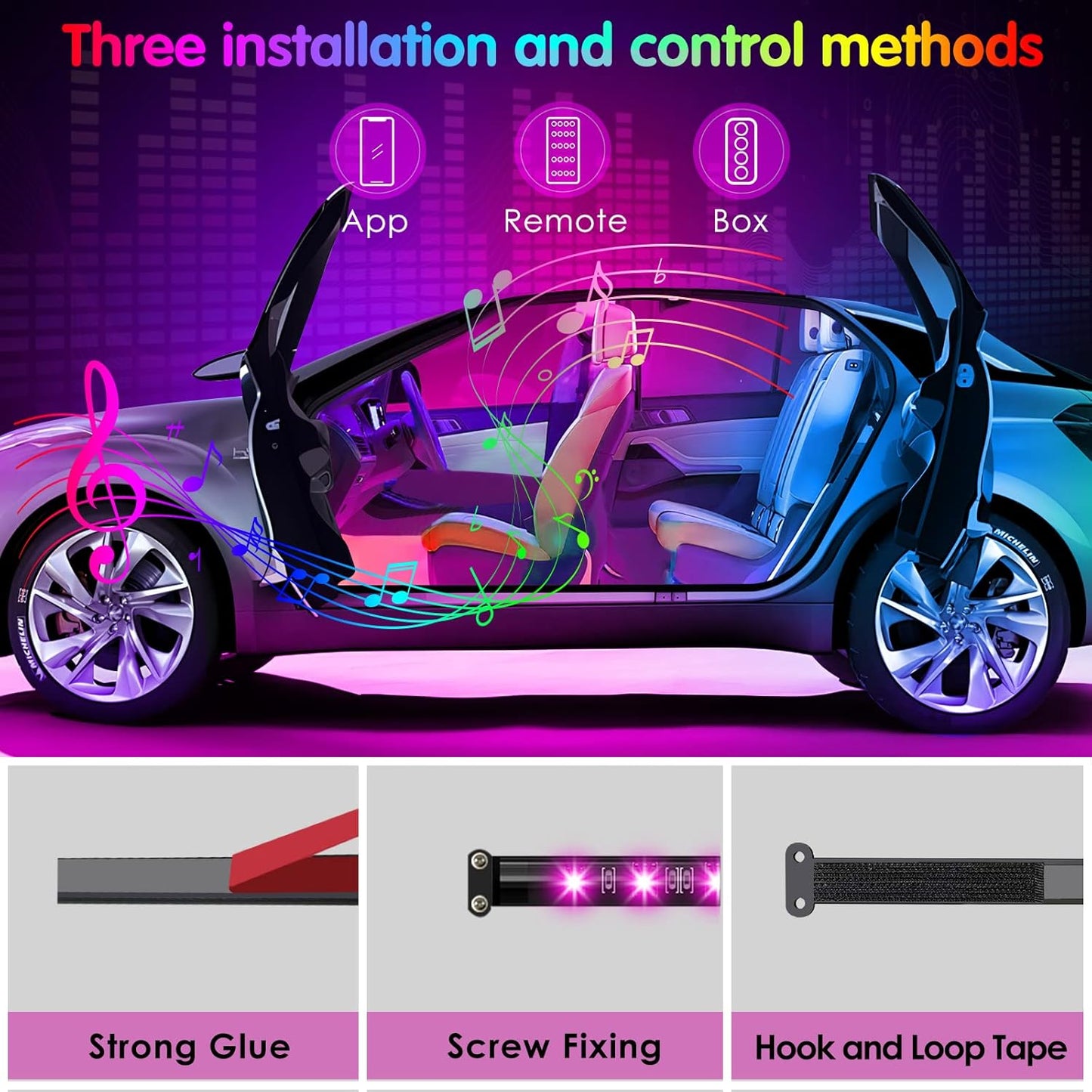 LED Car Interior Ambient Foot Strip Light Kit Backlight
