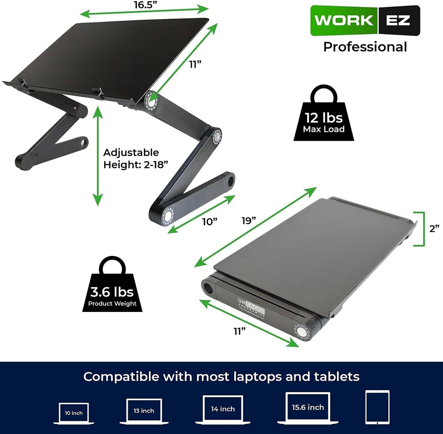 WorkEZ Adjustable Laptop Stand – Foldable Ergonomic Desk & Bed Laptop Holder