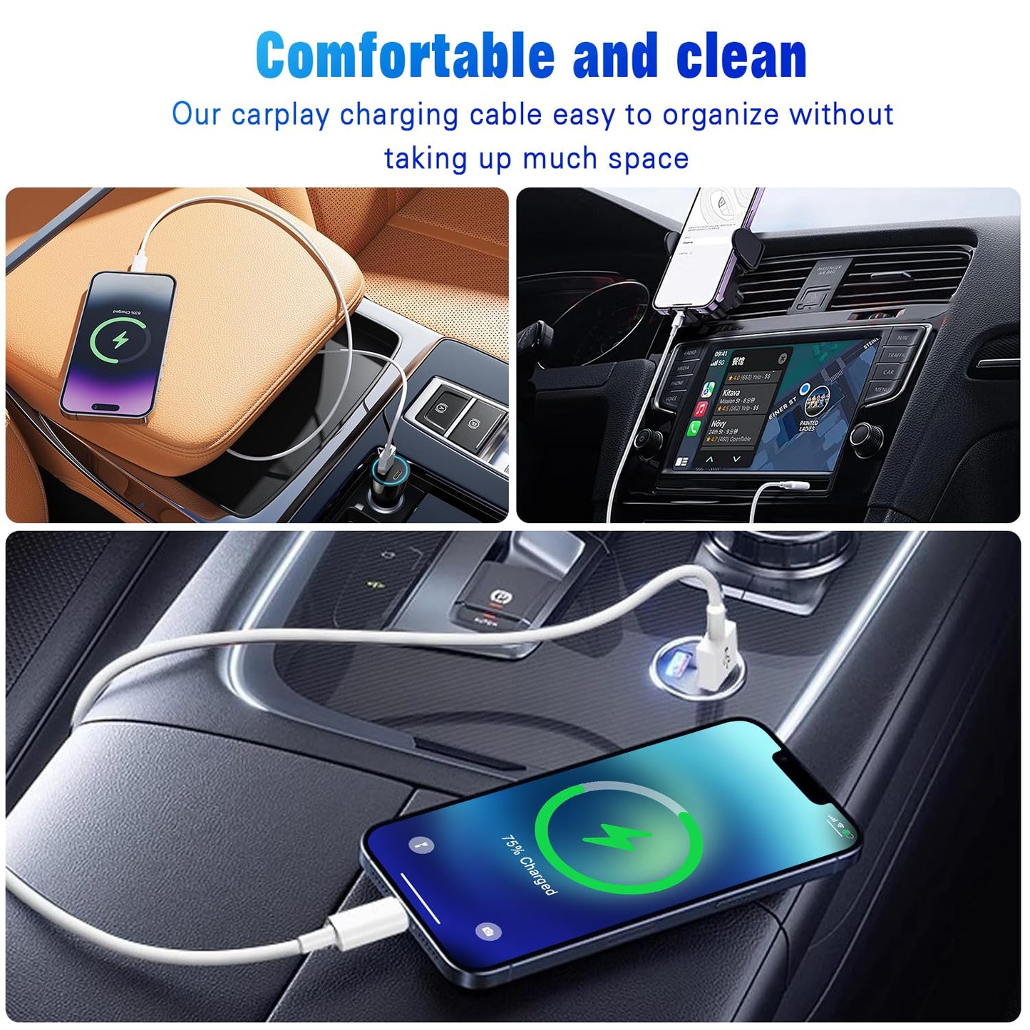 Carplay Cable, 6ft Car Charging Cable, USB A to Lightning Cable (OPEN BOX)