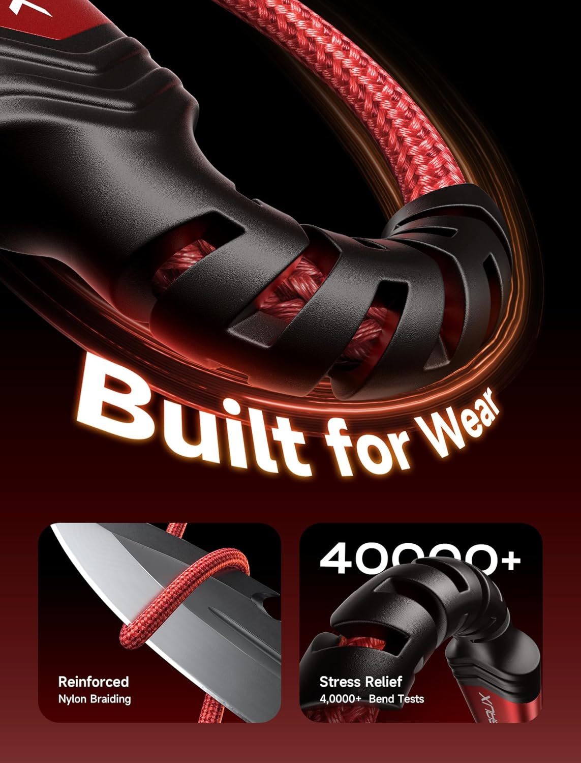 JSAUX USB C Cable 6.6FT 2-Pack, Fast Charging USB A to USB C Cord β Red
