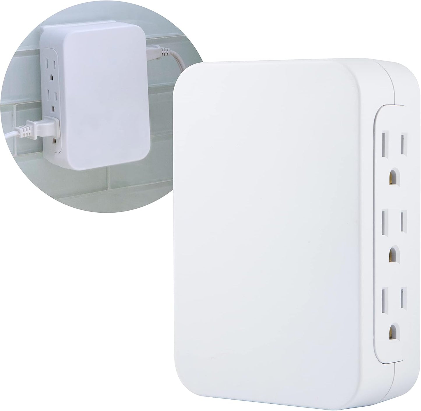 GE UltraPro 6-Outlet Extender-Surge Protector-Side Access-Wall Tap Adapter 3-Pron