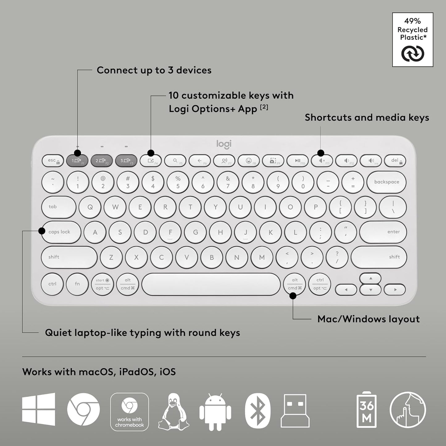 Logitech Pebble 2 Combo Wireless Keyboard Mouse White