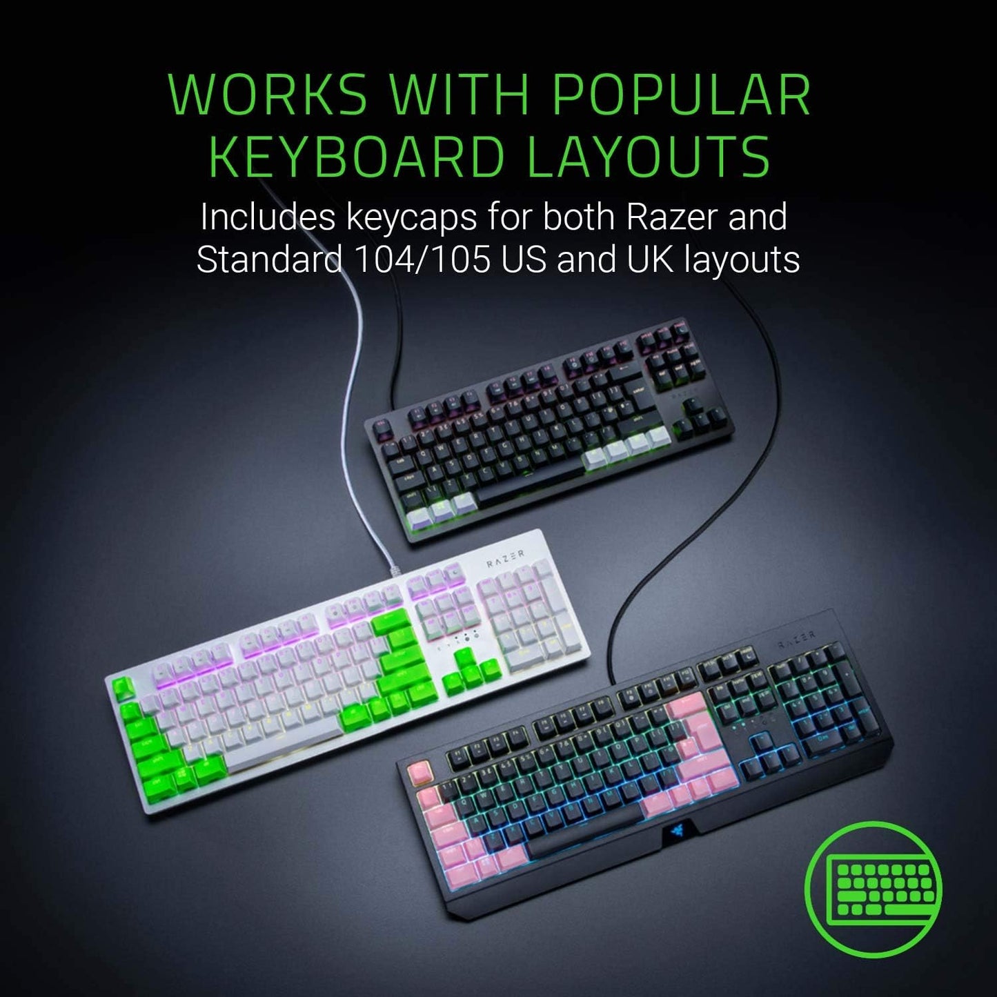 Razer PBT Keycap Upgrade Set – Black 120 Keys US Layout RGB Compatible