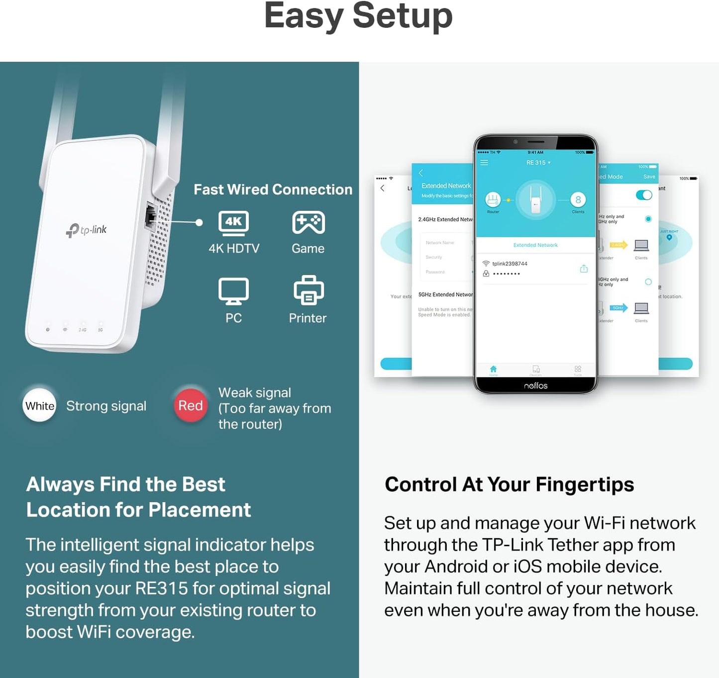 TP-Link RE315 Mesh Wi-Fi Range Extender AC1200 Dual-Band Wireless (Open Box)