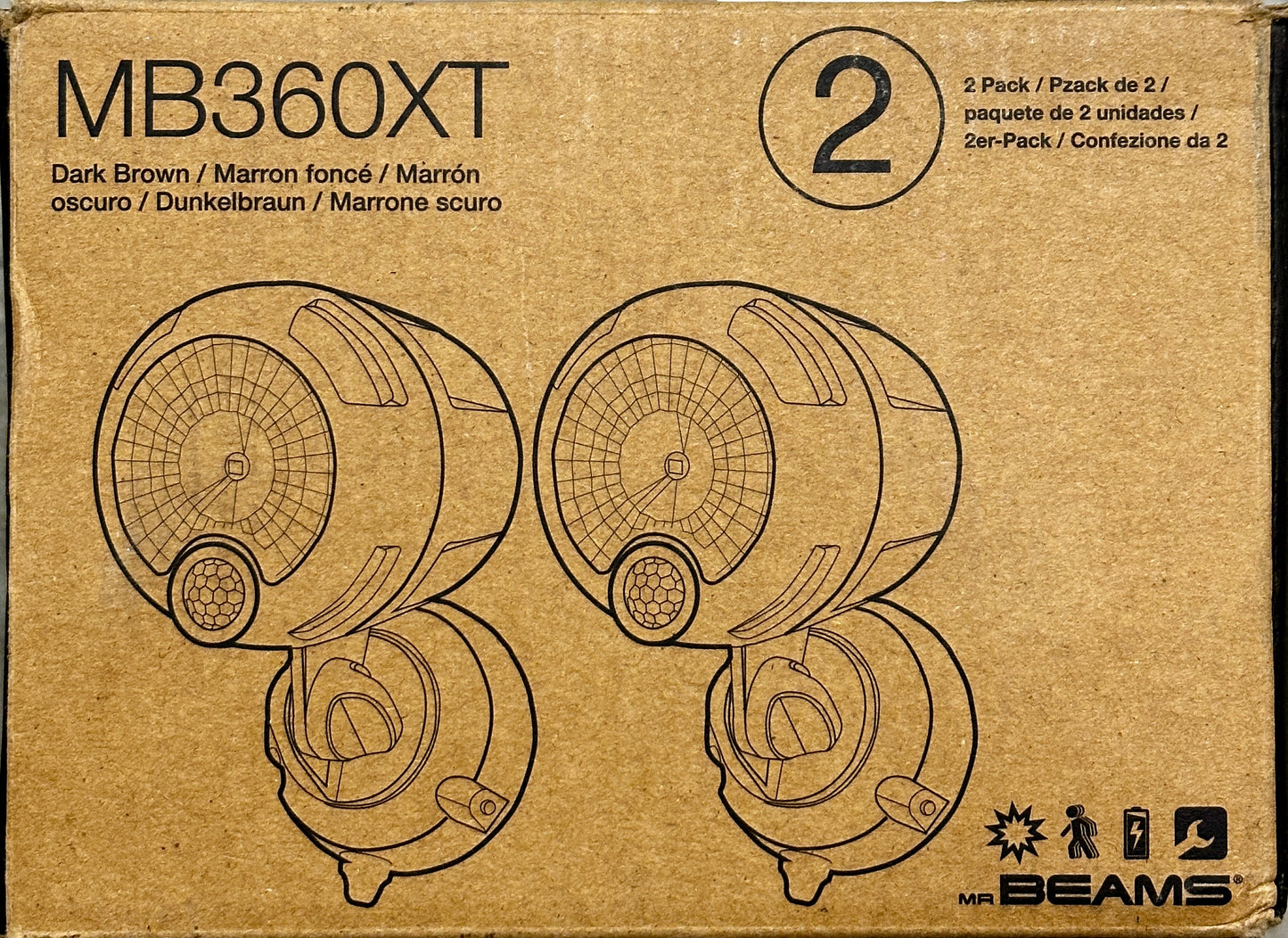 Beams MB360XT Wireless LED Spotlight (2-Pack, Brown) – 200 Lumens Motion-Activated Security Light