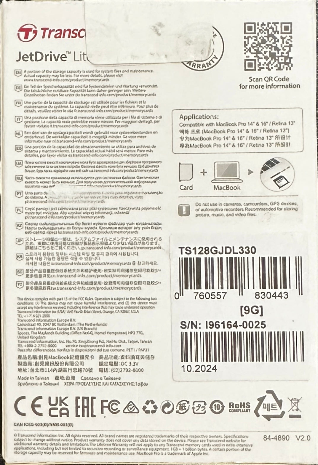 Transcend Jet Drive 128 GB Card (TS128GJDL330) OPEN BOX