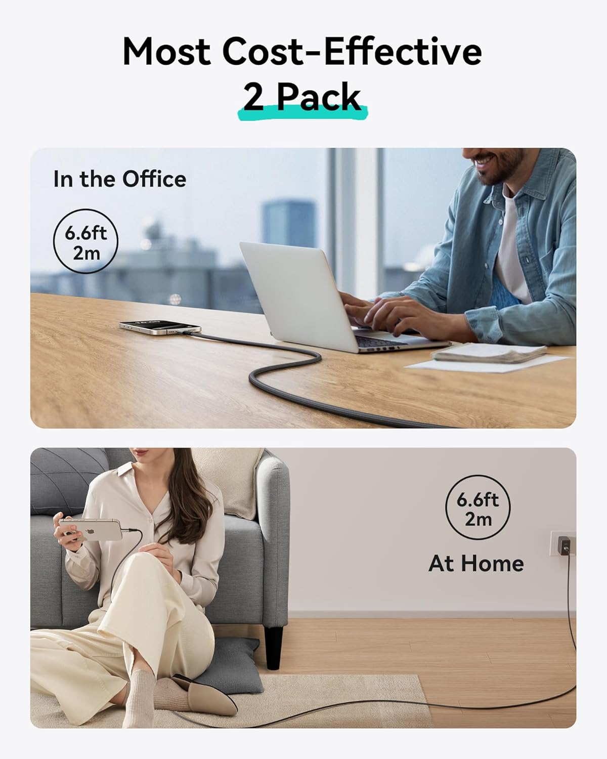 INIU USB C to USB C Cable 240W 6.6ft 2-Pack Fast Charging