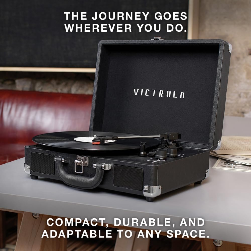 Victrola Journey Bluetooth Suitcase Record Player – 3-Speed Turntable, Built-in Speakers, Turquoise