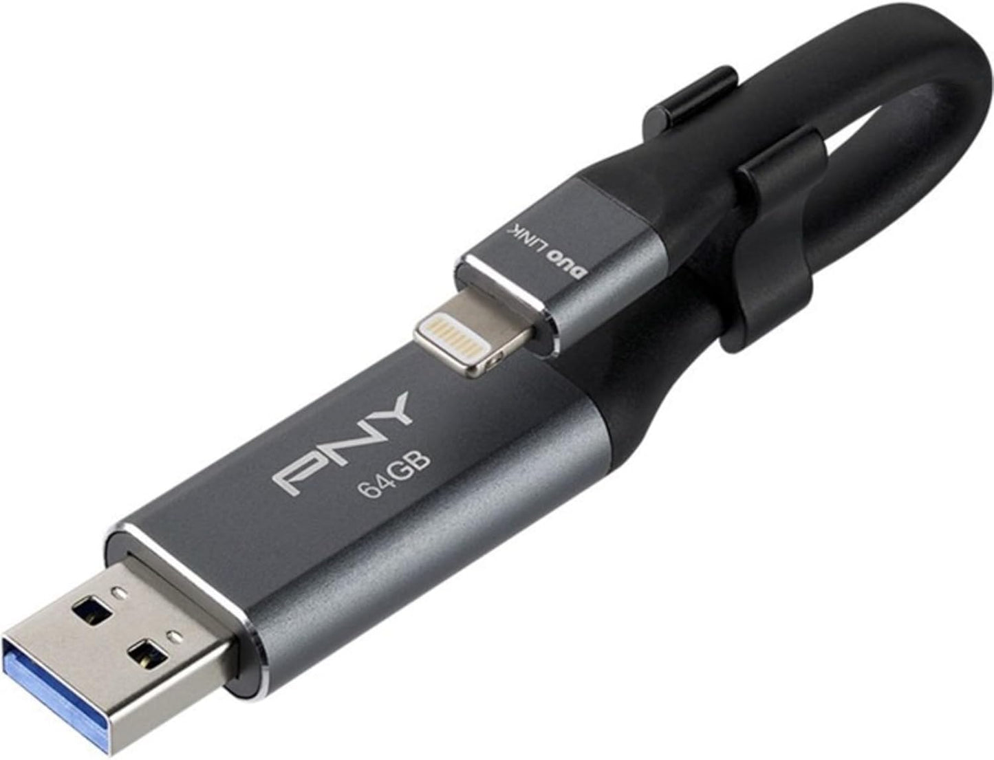 PNY - DUO Link 64GB USB 3.0 OTG Flash Drive for iOS Devices and Computers - Gray (OPEN BOX)