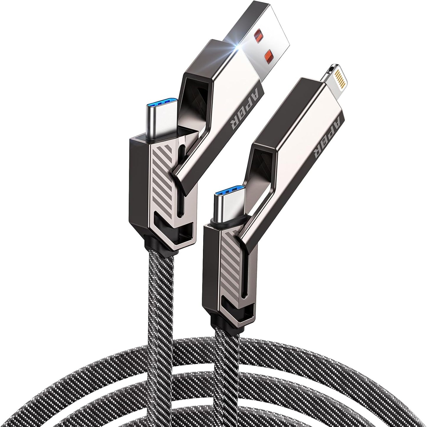 4-in-1 USB C Fast Charging Cable 60W Flat Braided Nylon (OPEN BOX)