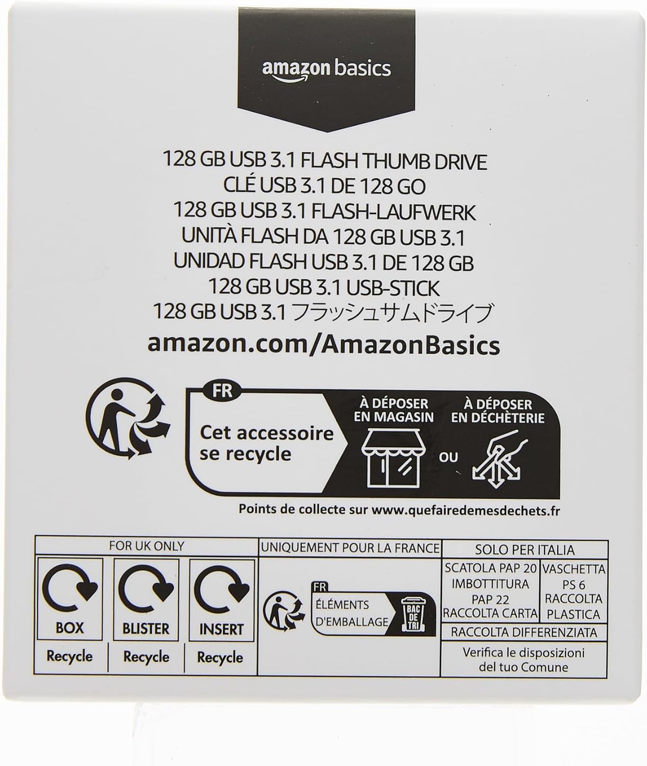 Amazon Basics 128GB Ultra-Fast USB 3.1 Flash Drive - Black (OPEN BOX)