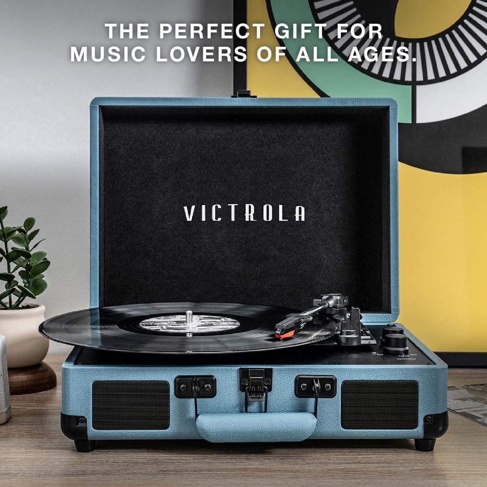Victrola Journey Bluetooth Suitcase Record Player – 3-Speed Turntable, Built-in Speakers, Turquoise