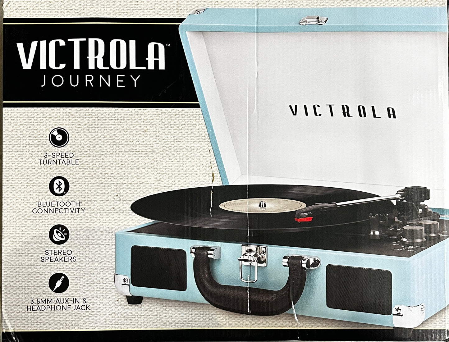 Victrola Journey Bluetooth Suitcase Record Player – 3-Speed Turntable, Built-in Speakers, Turquoise