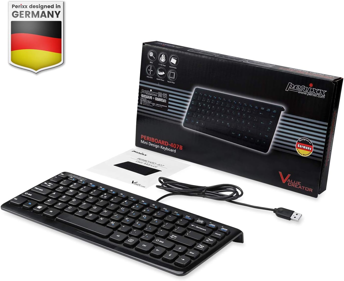 Perixx Periboard-407–Compact and Functional Mini USB Keyboard (OPEN BOX)