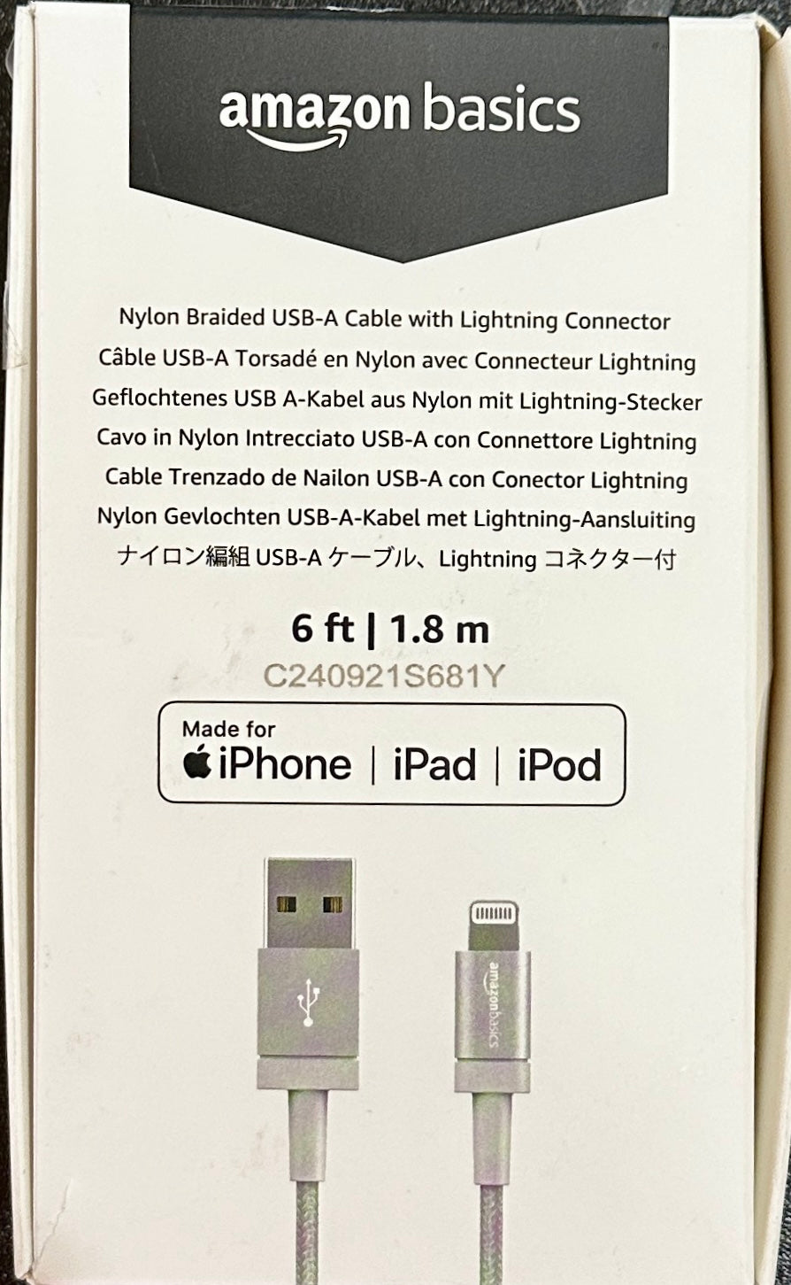 Amazon Basics Nylon USB-A to Lightning Charger 3/6 FT