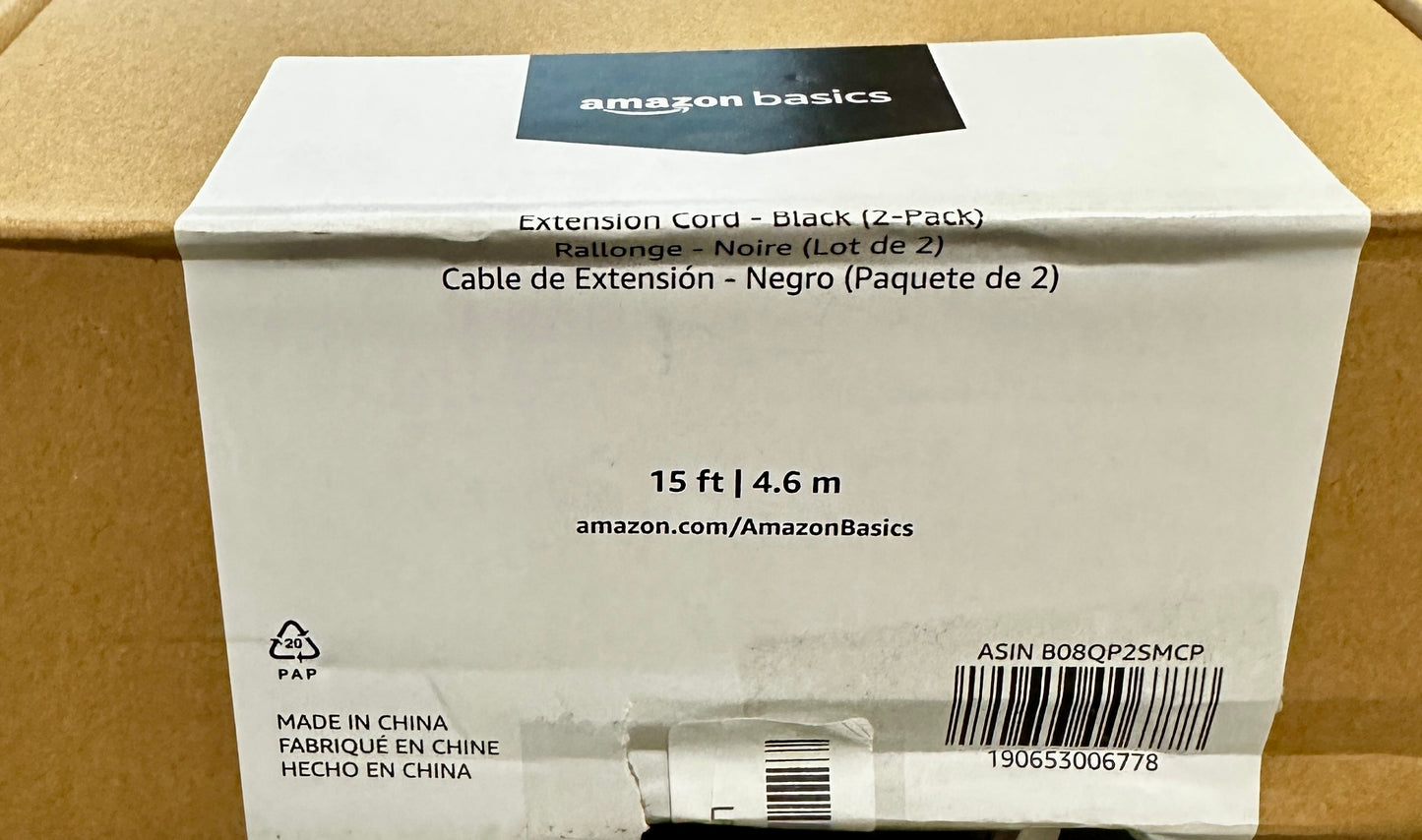 Amazon Basics Extension Cord, 15 ft 2-Pack – Black