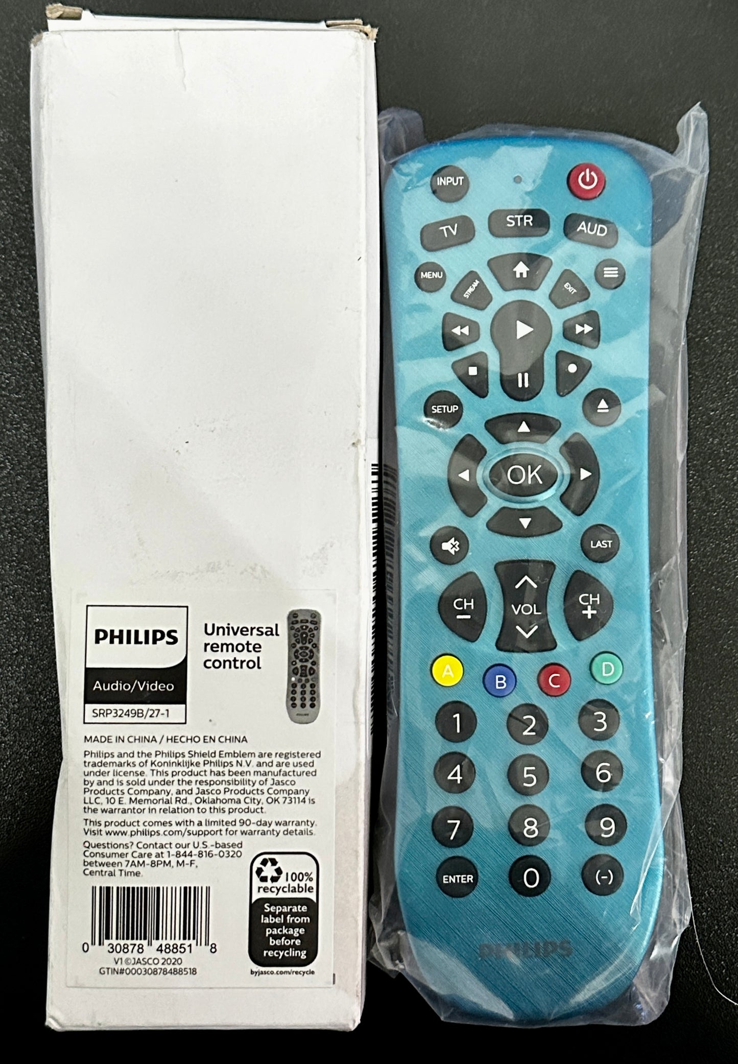 Philips Universal Remote SRP3249B/27 – 3-Device TV Control, Blue