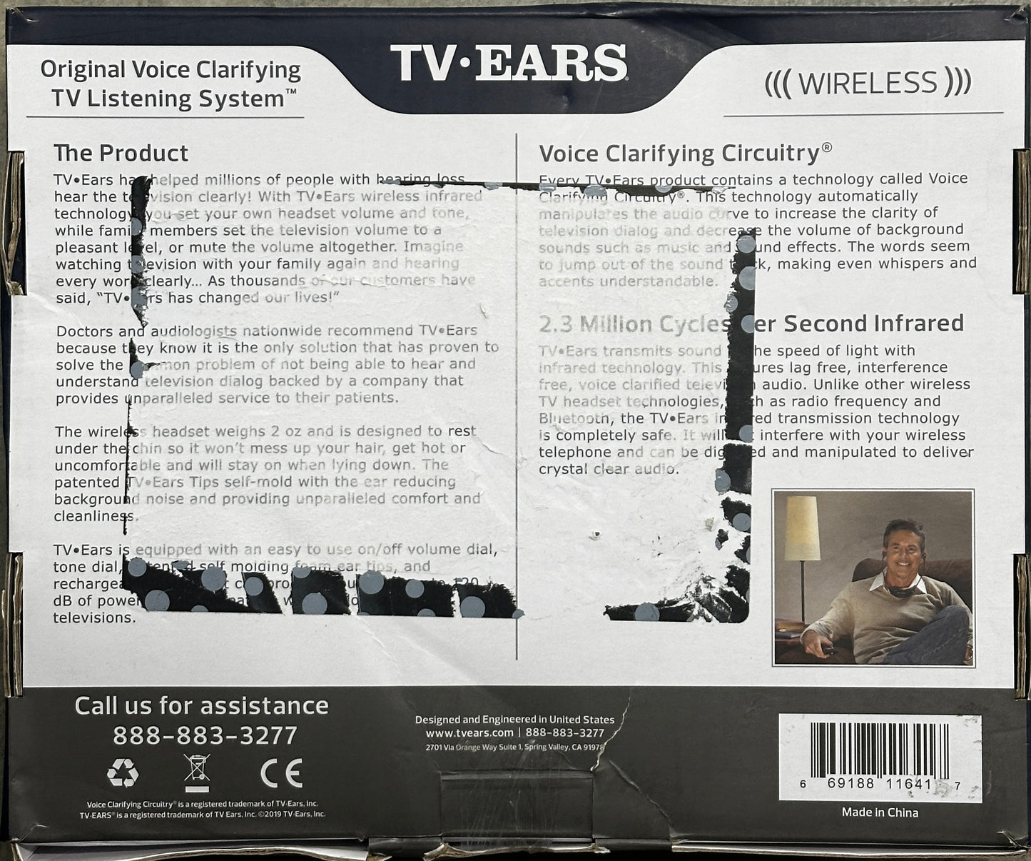 TV Ears Digital Wireless Headset System Seniors Hearing Aid Audio Device Model 11641
