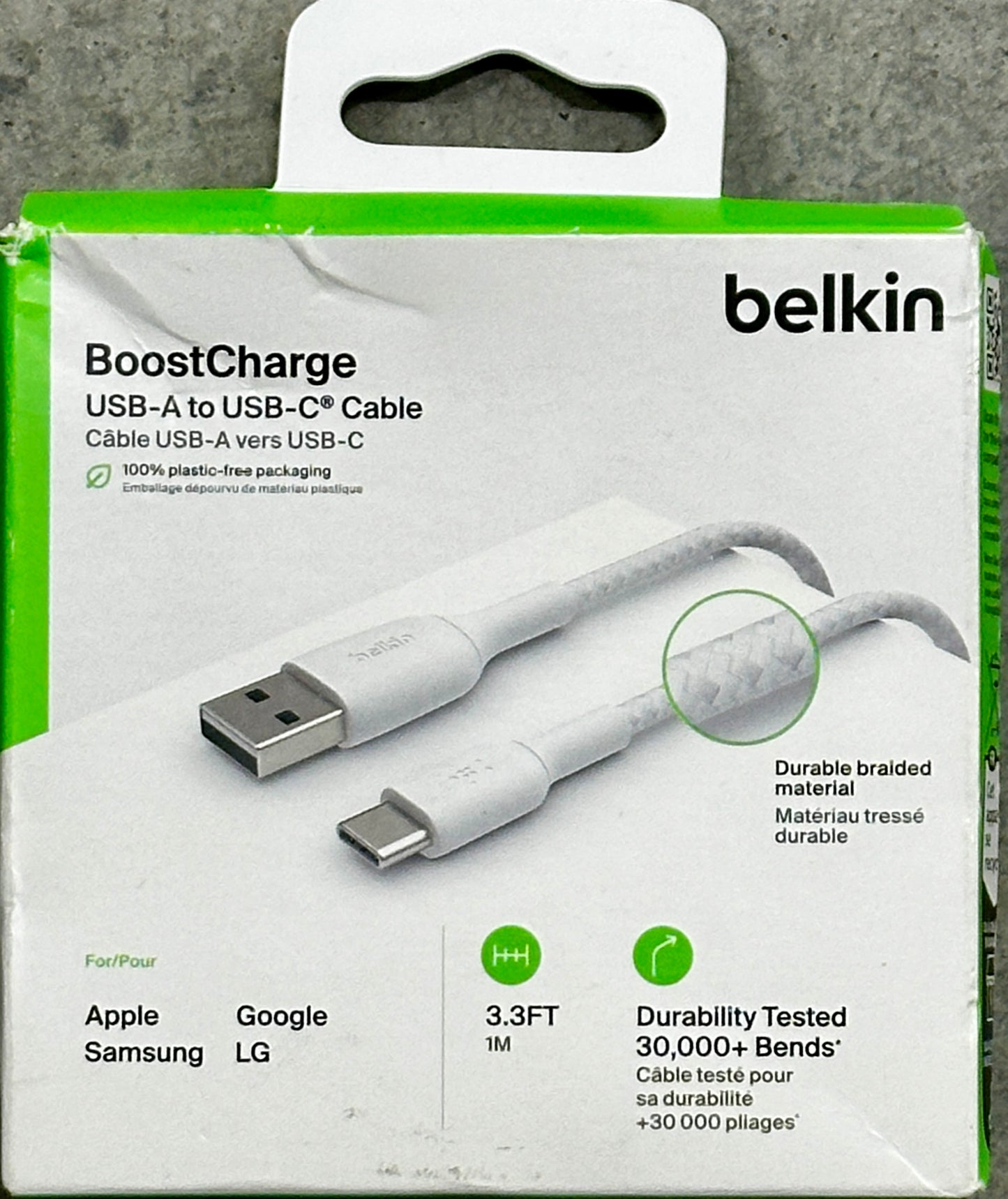 Belkin BoostCharge USB-C to USB-A Cable 3.3ft (15W) – Braided, Durable, Universal Charging Cord