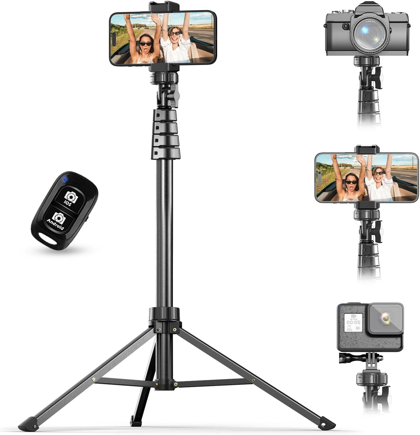UBeesize 62" Phone Tripod & Selfie Stick with Wireless Remote – iPhone/Android