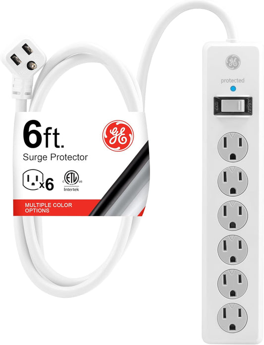 GE 6-Outlet Surge Protector Extension Cord Power Strip White 6Ft (OPEN BOX)