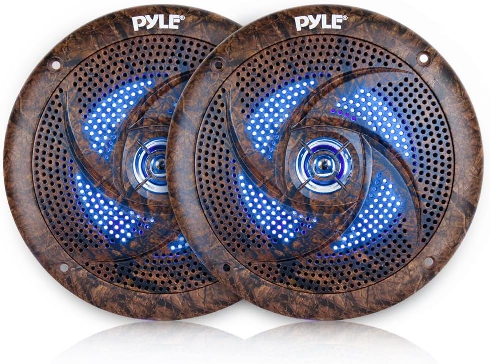 Pyle PLMRLE64DK Waterproof Camo Marine Built-in LED Lights Speakers 6.5'' Pair