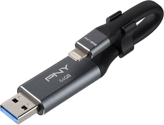 PNY - DUO Link 64GB USB 3.0 OTG Flash Drive for iOS Devices and Computers - Gray (OPEN BOX)