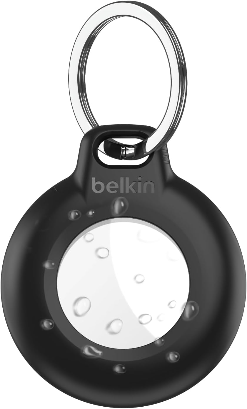Belkin Waterproof AirTag Holder with Key Ring IPX8 Secure Case Black
