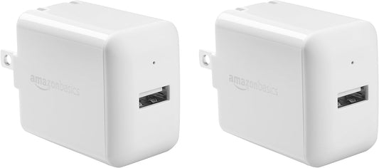 Amazon Basics 2-Pack 12W USB-A Wall Chargers – Portable Universal Phone Charger