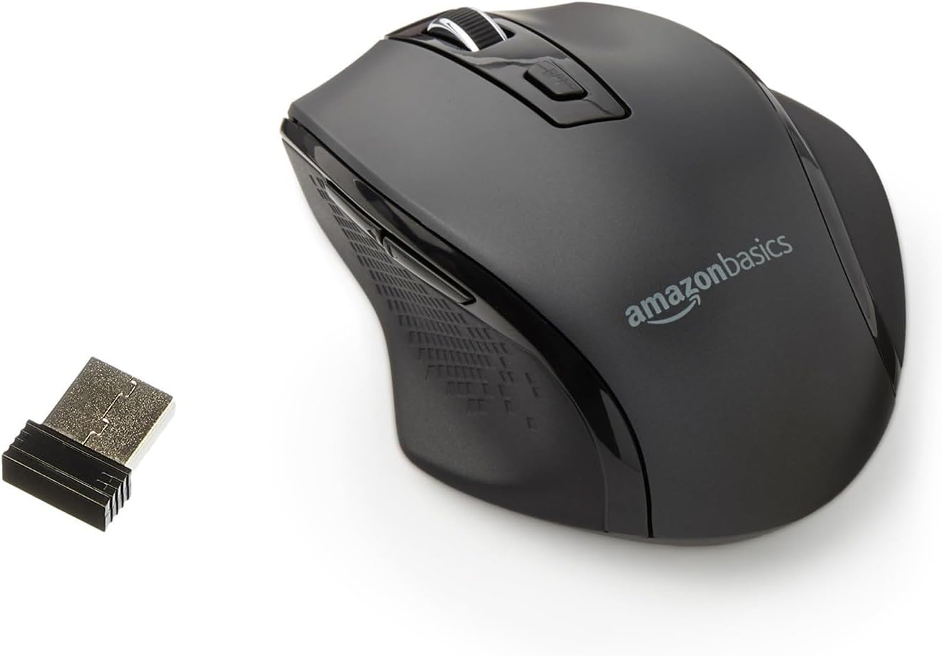 Amazon Basics Ergonomic 2.4 Ghz Wireless Optical PC Mouse DPI Adjustable Black (OPEN BOX)