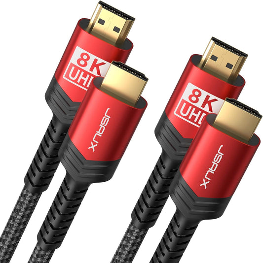JSAUX 8K HDMI 2.1 Cable 2-Pack (6ft) Ultra High Speed 48Gbps Braided Cord