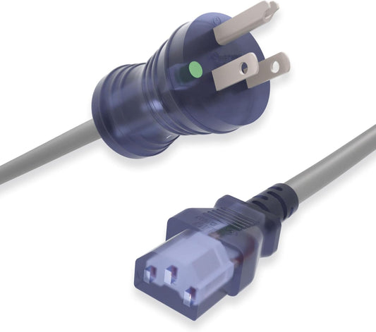 North American Hospital Grade Power Cord, Indoor Extension Cord, HG NEMA 5-15P to IEC-60320 C13, Heavy Duty 14AWG, 125V, SJT, Fully Molded, 10ft